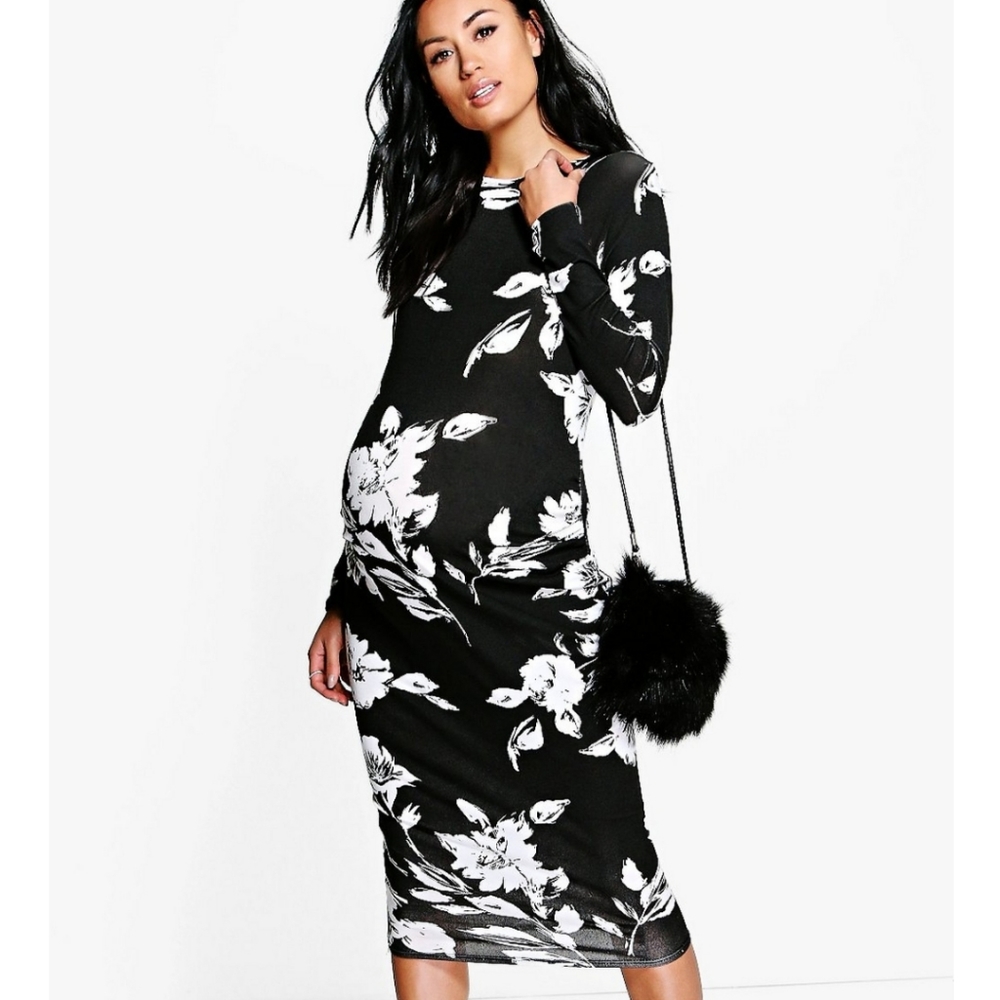 Maternity long sleeve midi dress